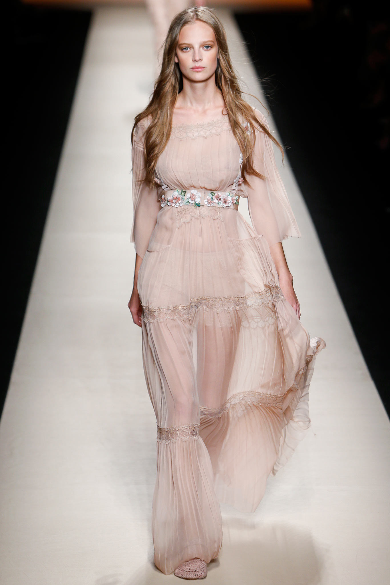 beige silk pleated gown