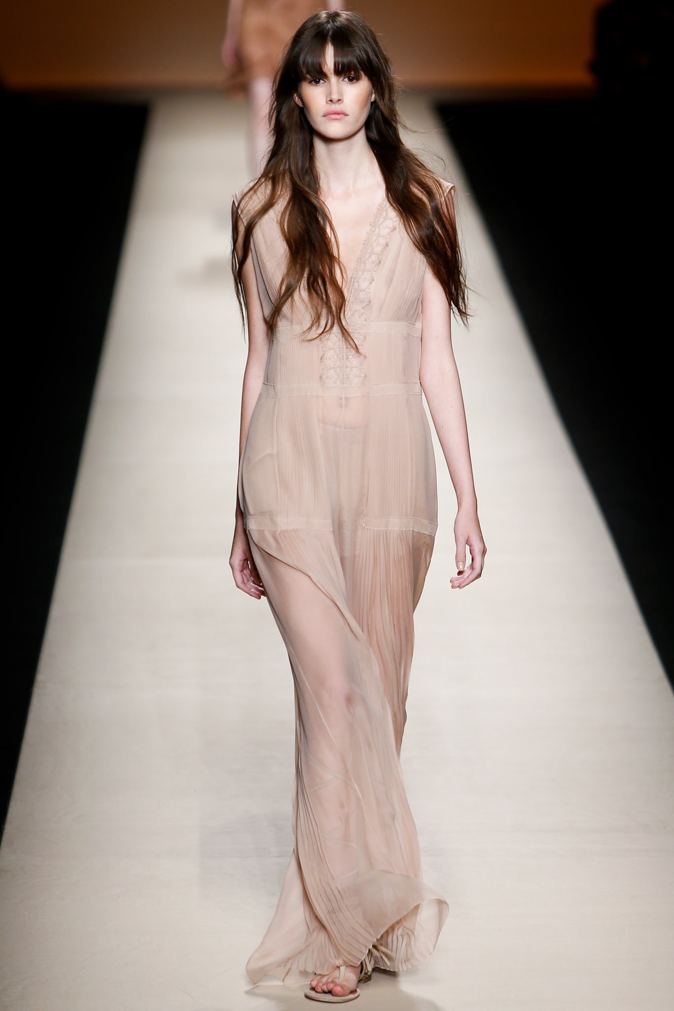 beige silk sleeveless gown