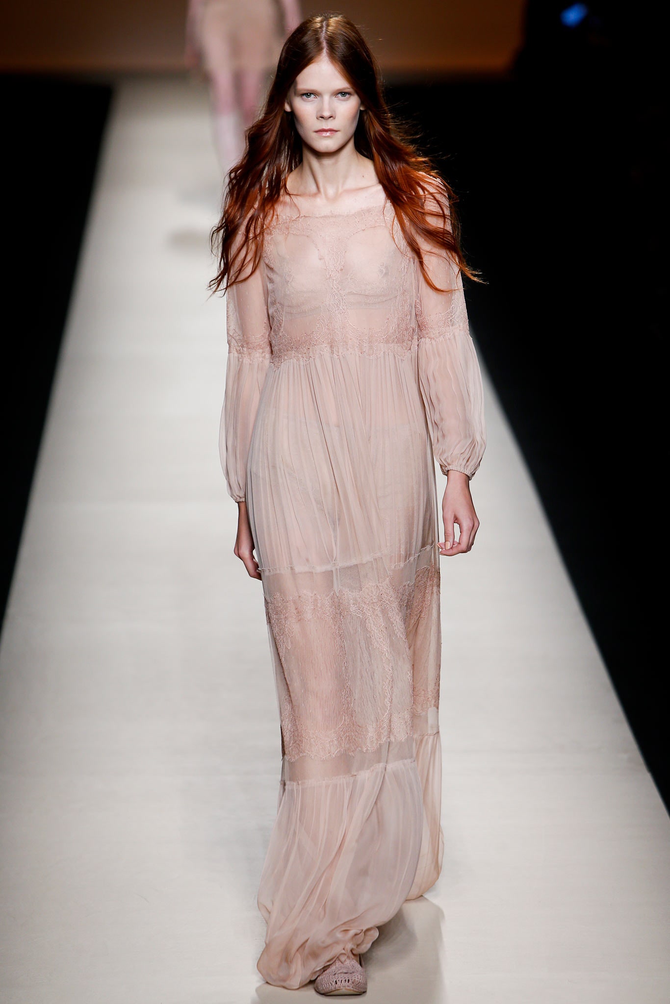 pink silk long-sleeve gown