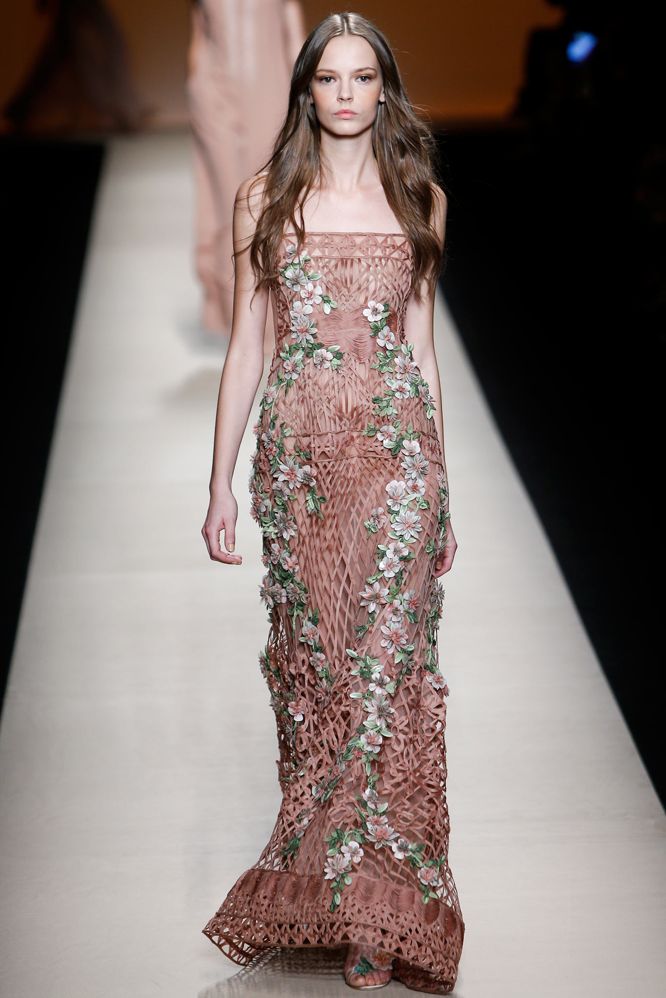 pink silk strapless gown