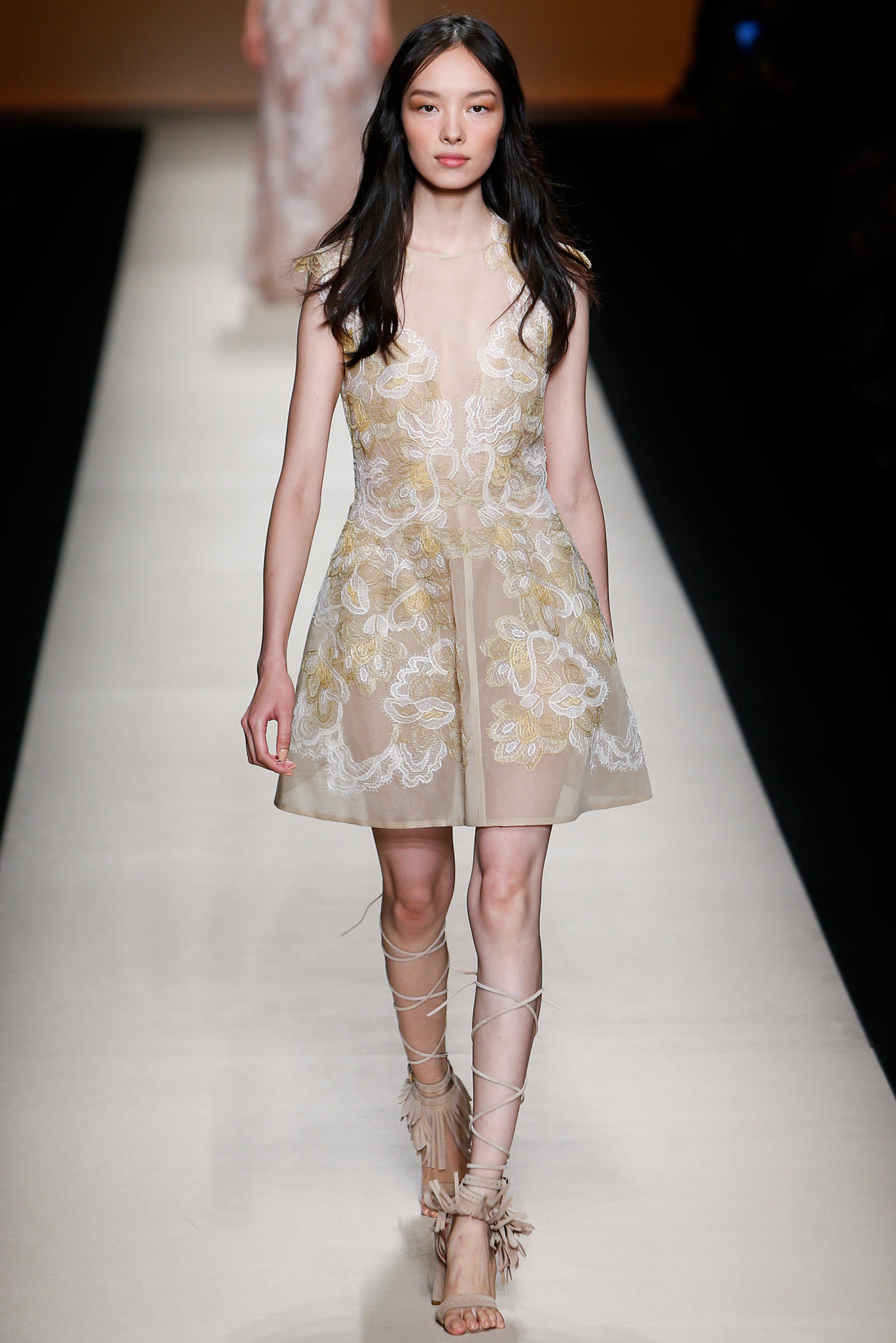 beige silk sleeveless embroidered dress