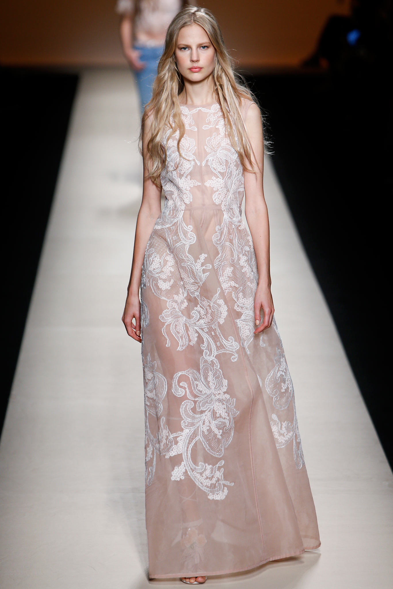 beige silk sleeveless gown