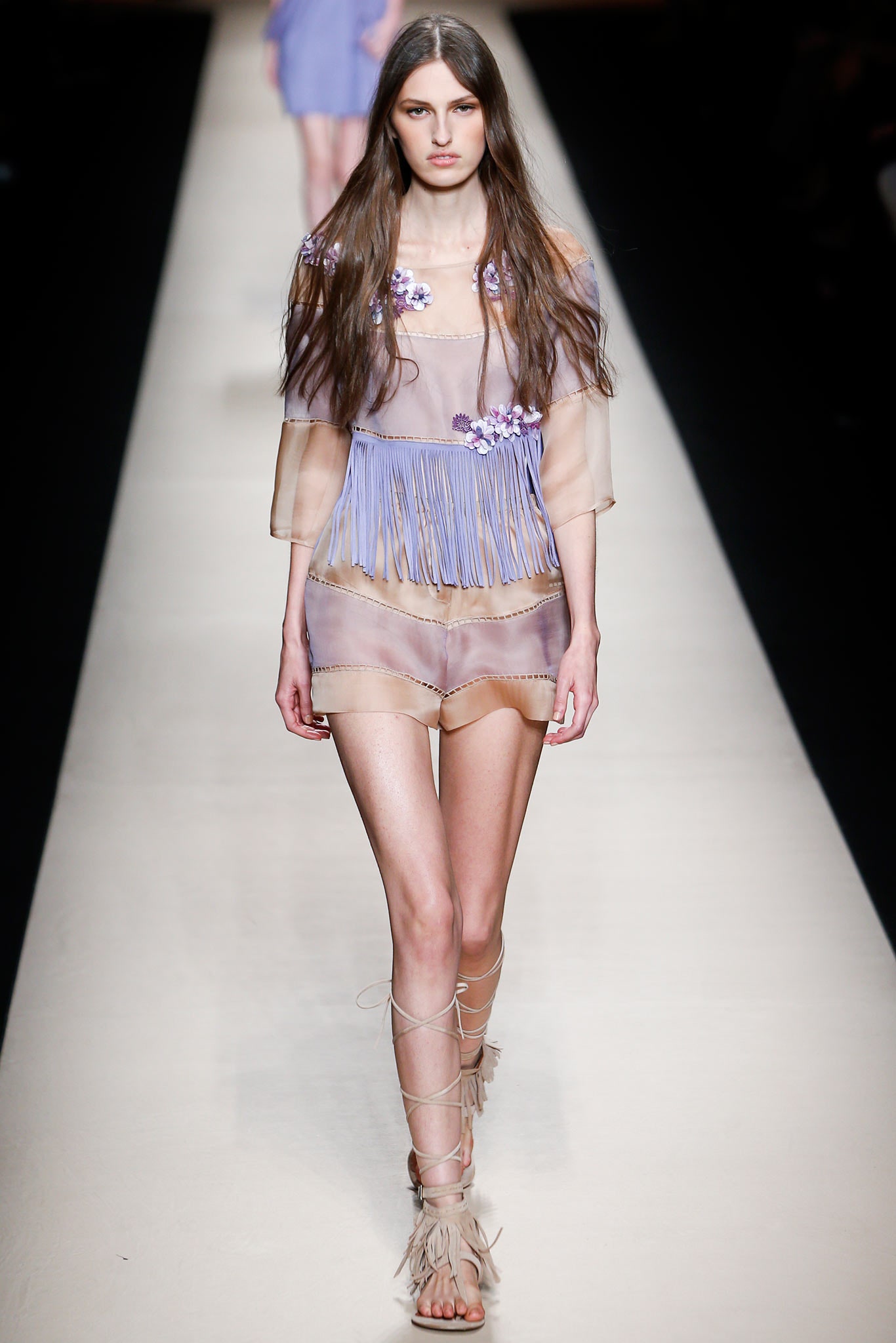 purple beige fringed mini dress