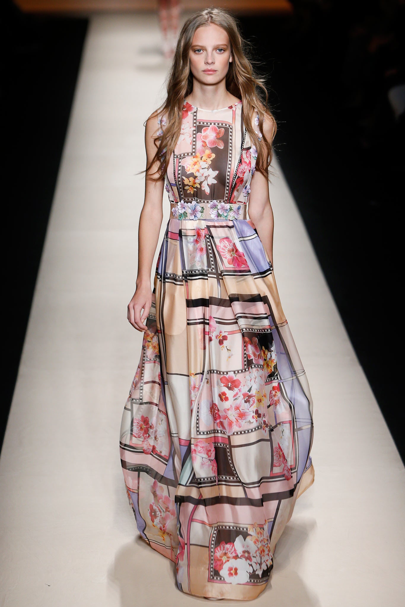 pink beige floral silk gown