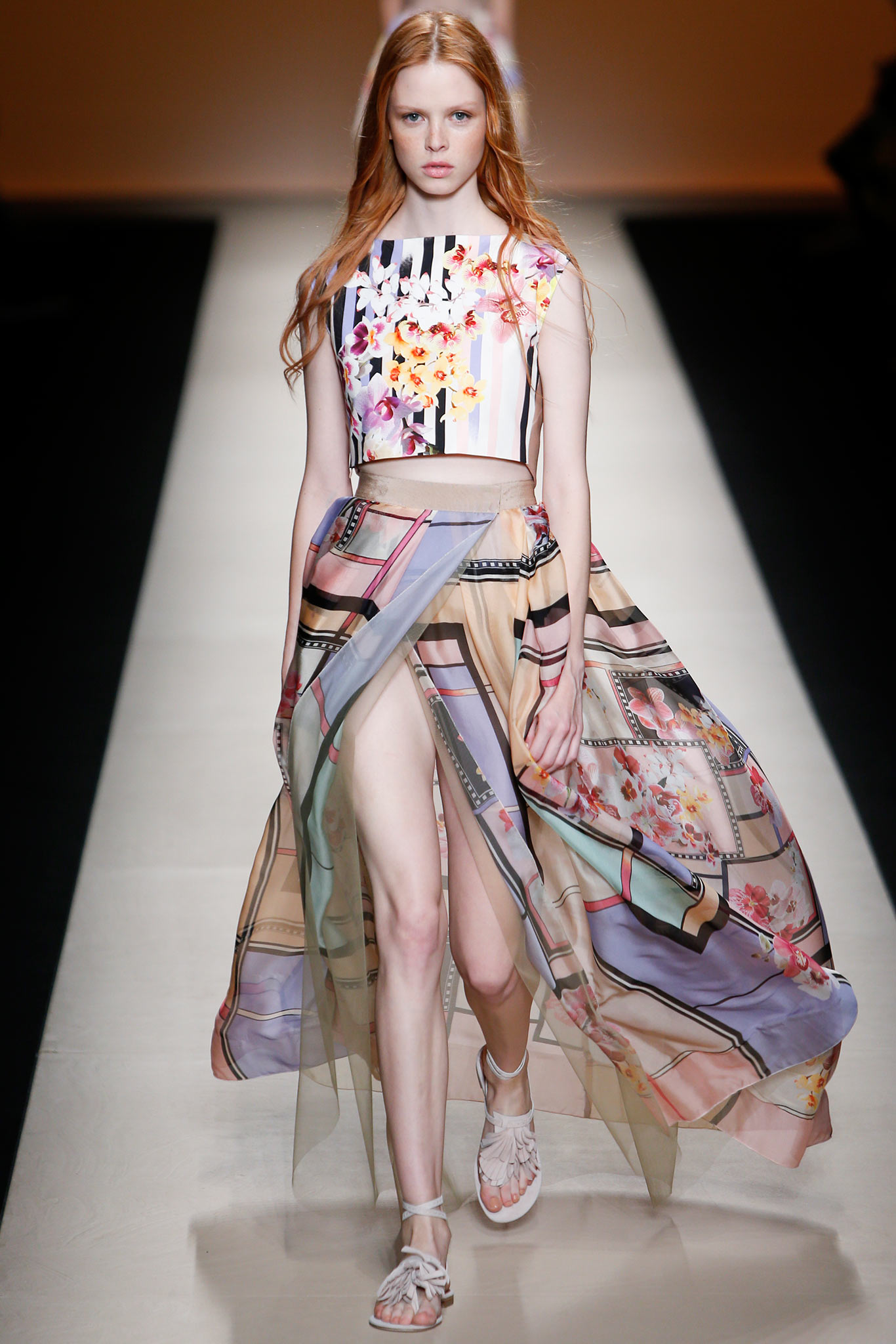 fitted multi-colored top and skirt