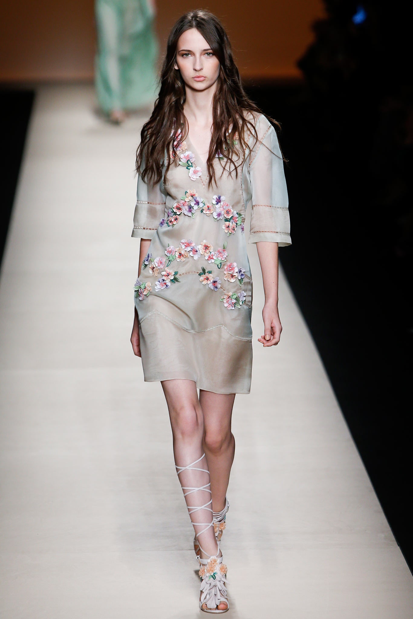 light blue silk embroidered dress