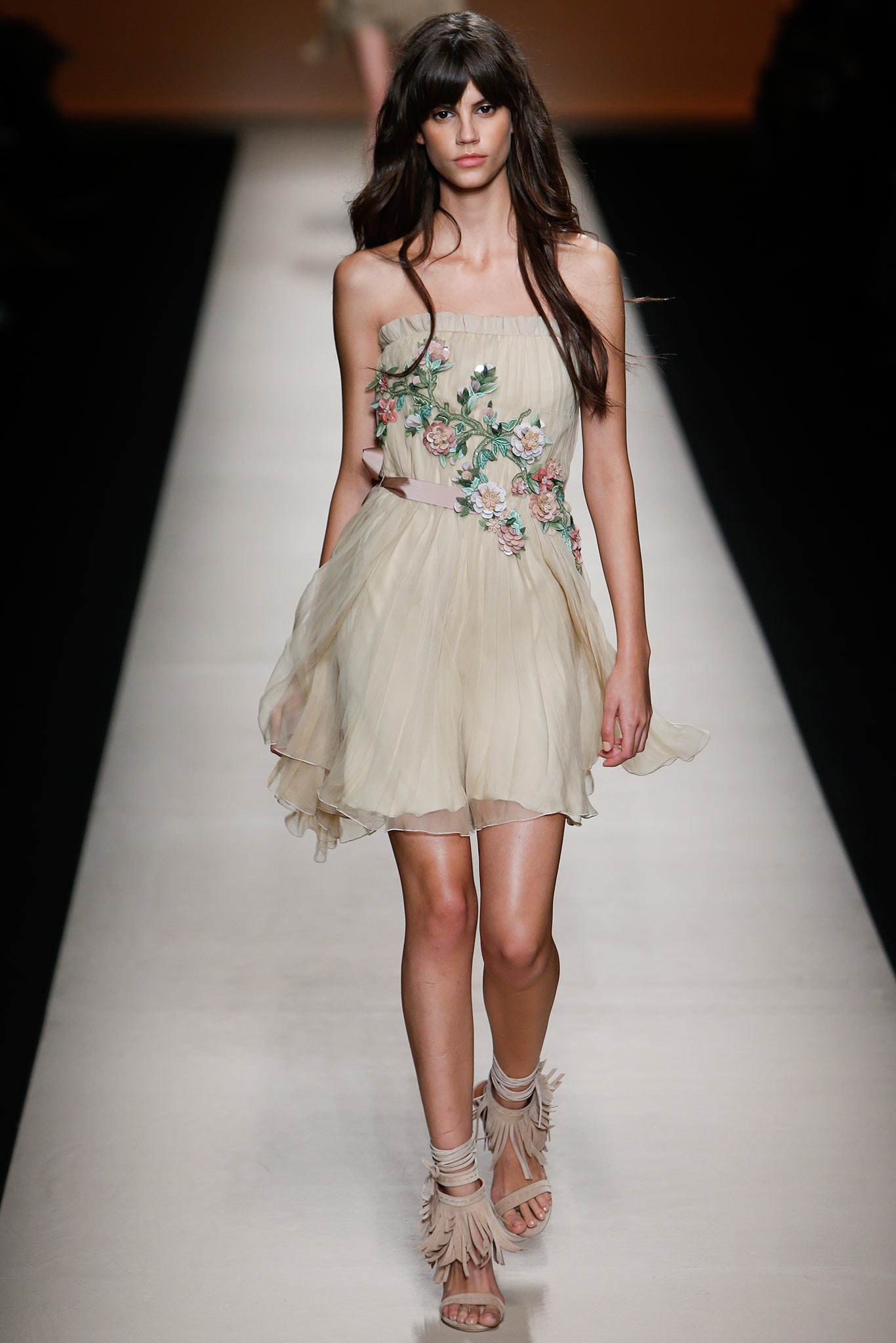 beige silk embroidered mini dress