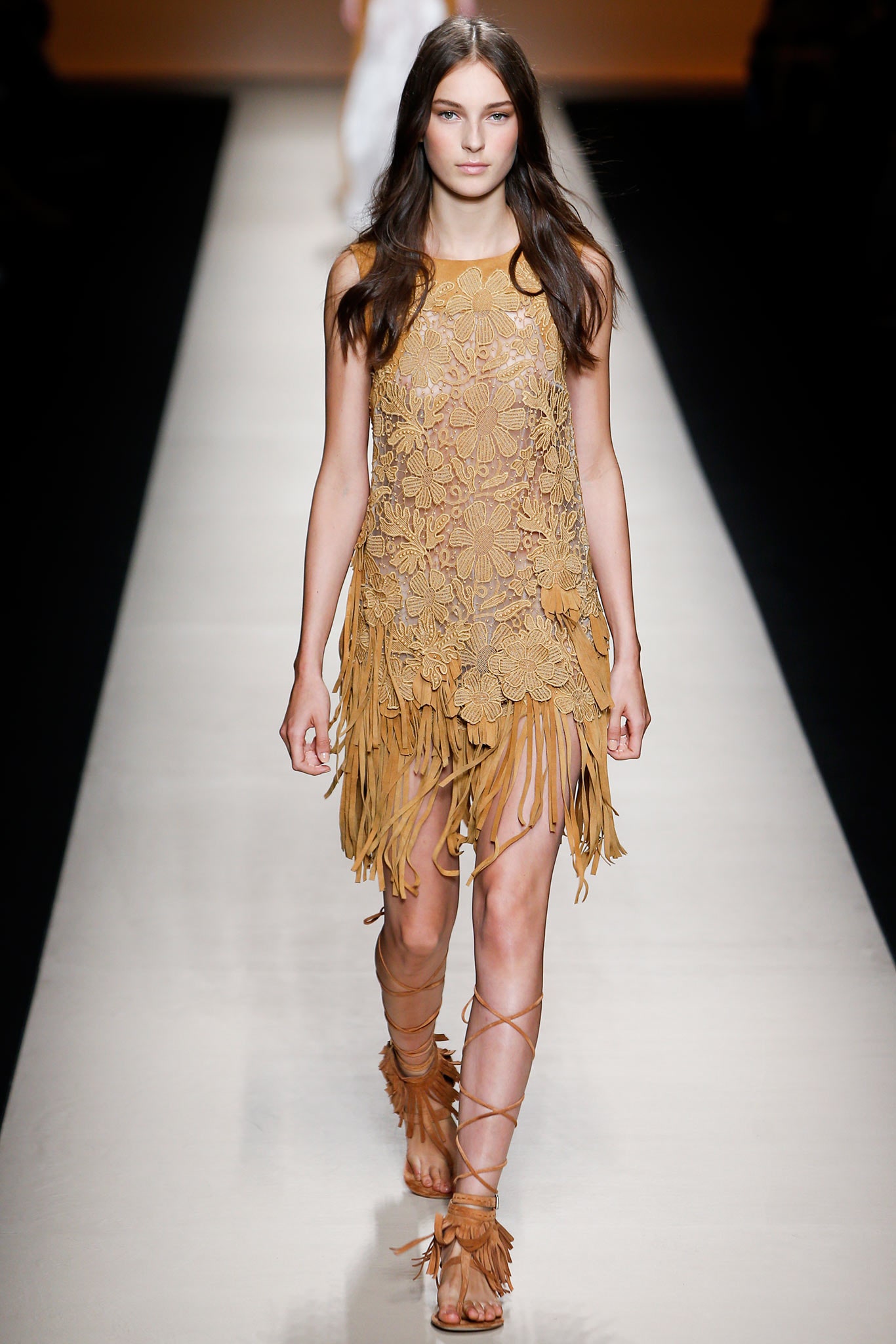 brown fringed embroidered dress