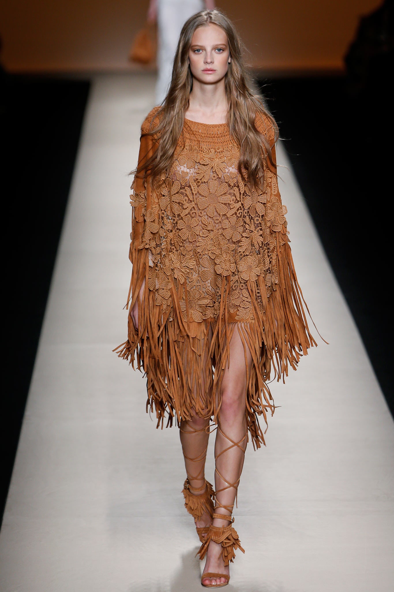 brown leather fringed mini dress