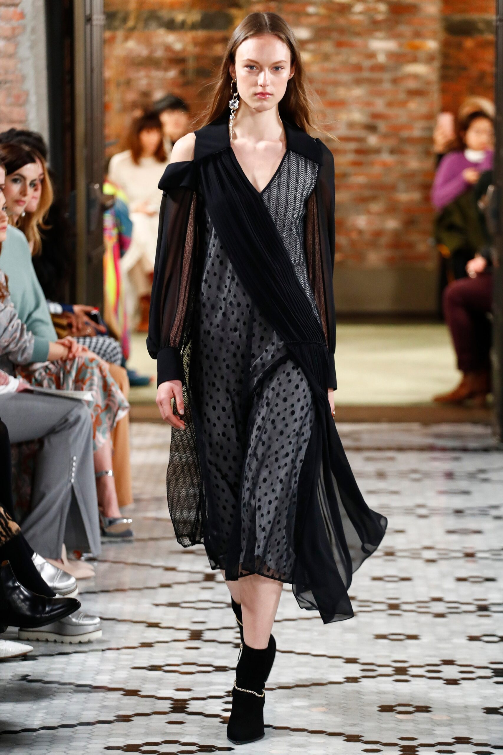 black gray pleated midi dress