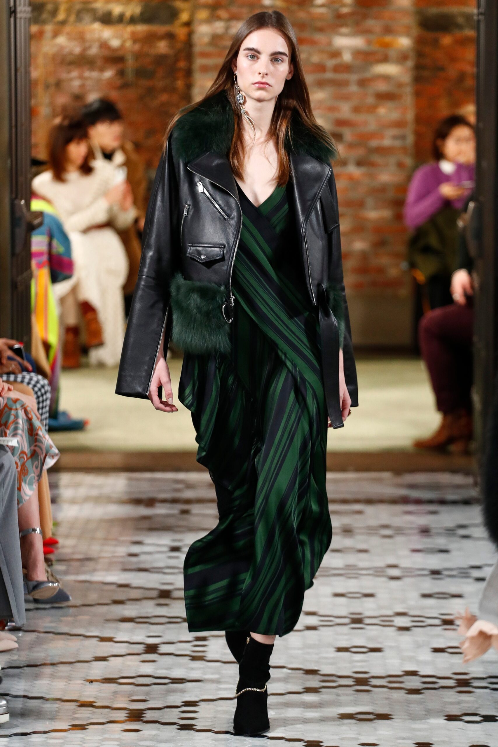 black leather long-sleeve relaxed zippered jacket