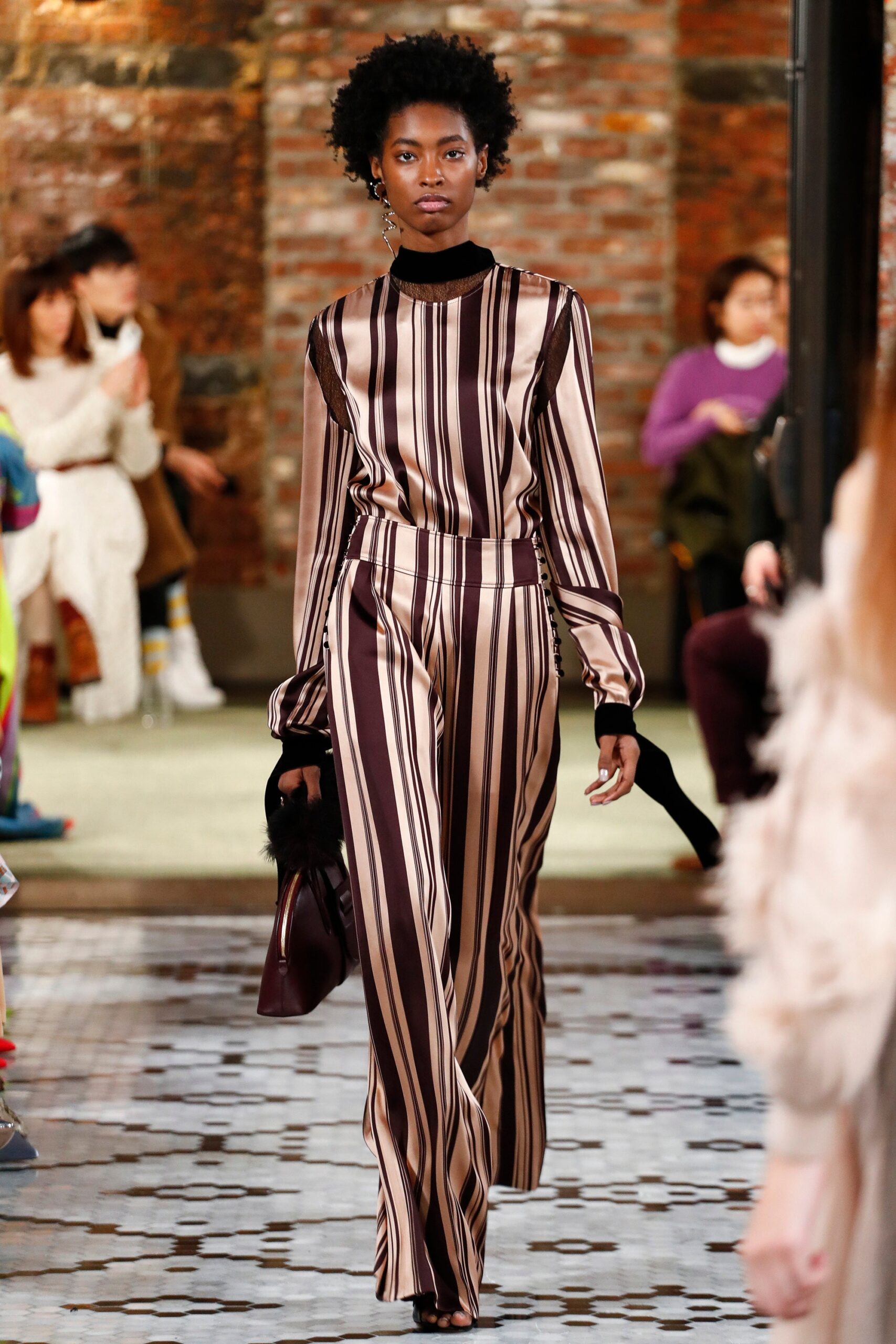 brown beige striped silk jumpsuit