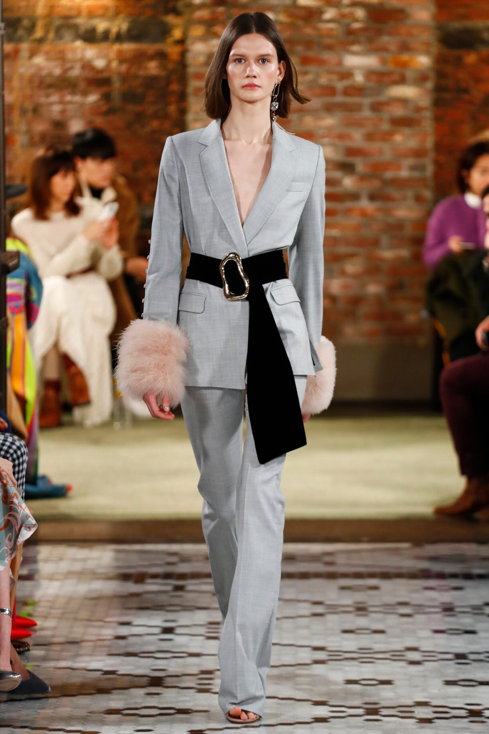 gray wool long-sleeve v-neck tailored buttoned suit