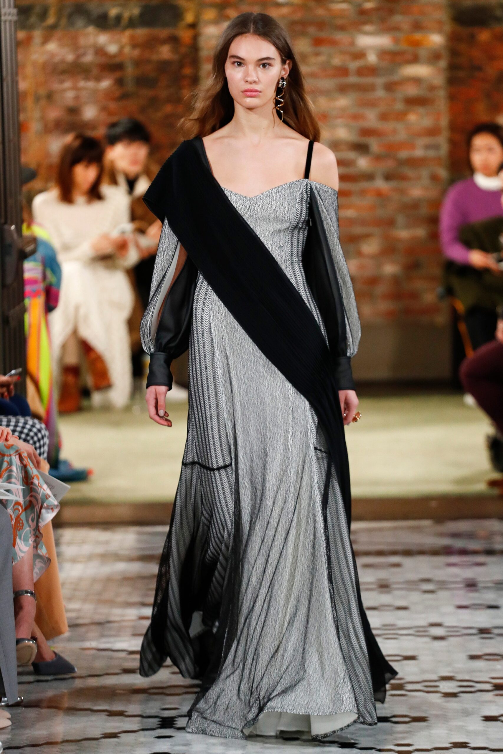black and silver off-shoulder gown
