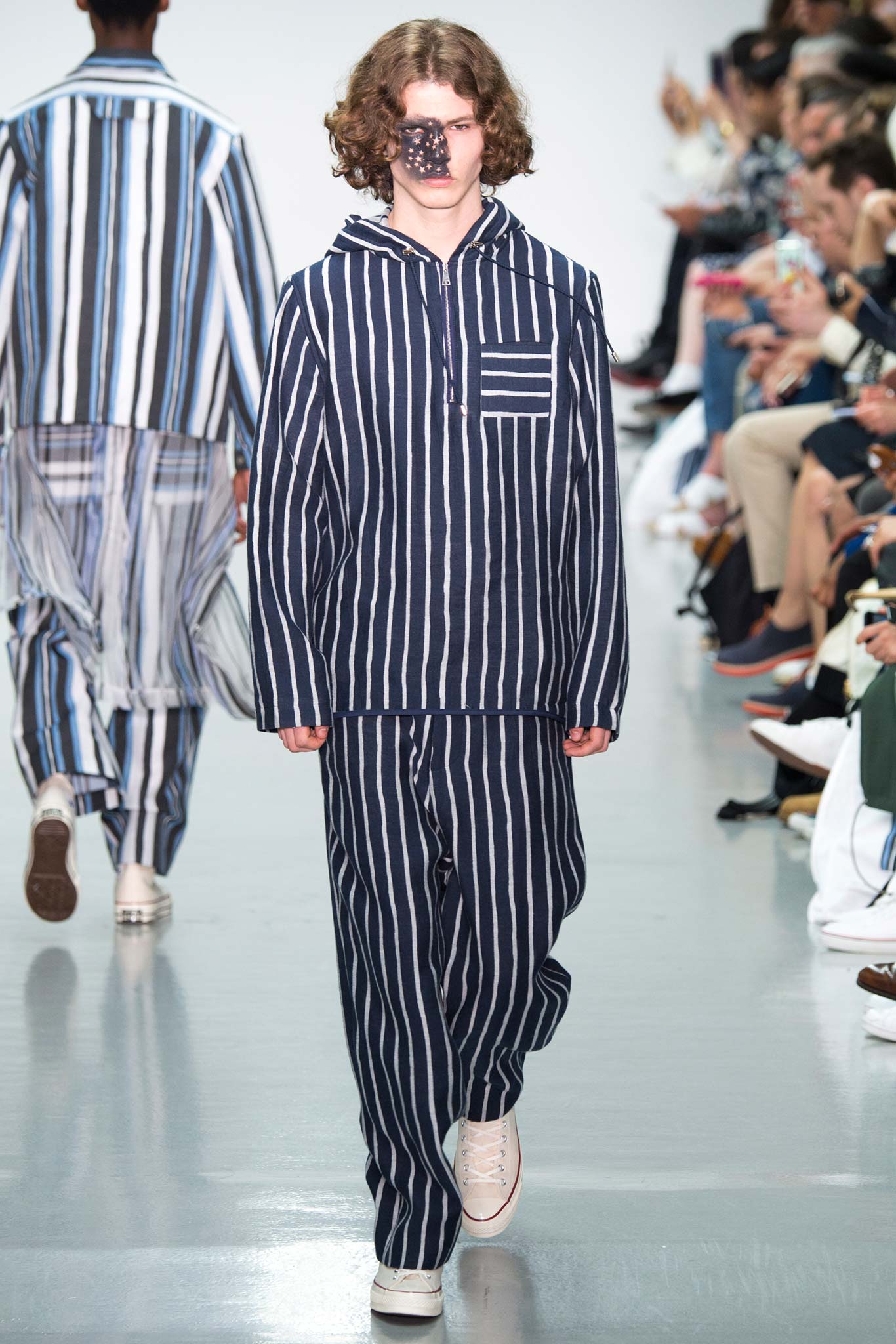blue and white striped hoodie and pants