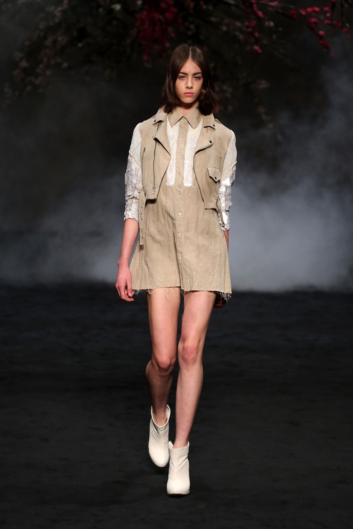 beige mini dress with jacket