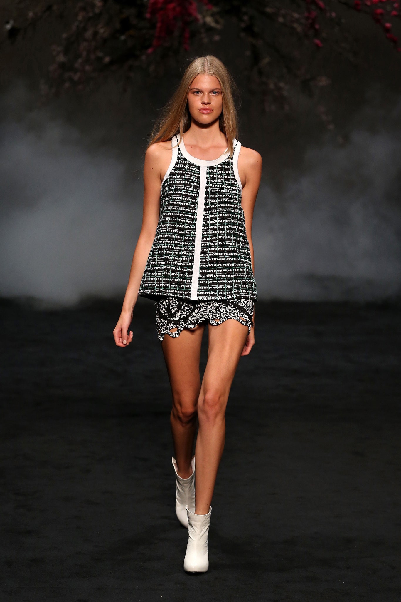 black and white fitted top with shorts