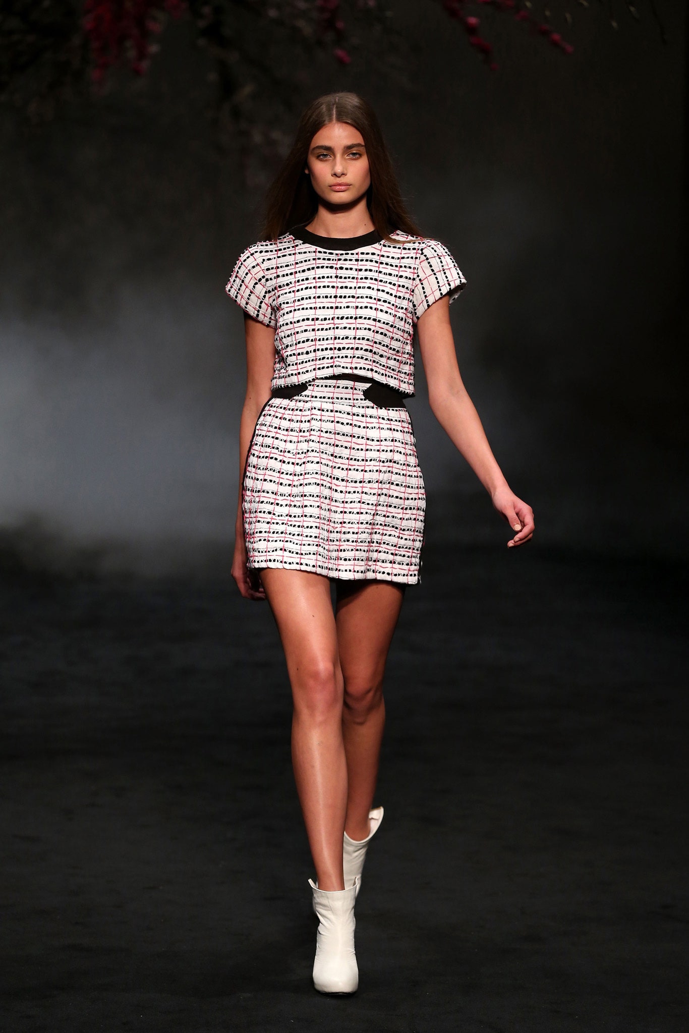 white and black pleated mini dress