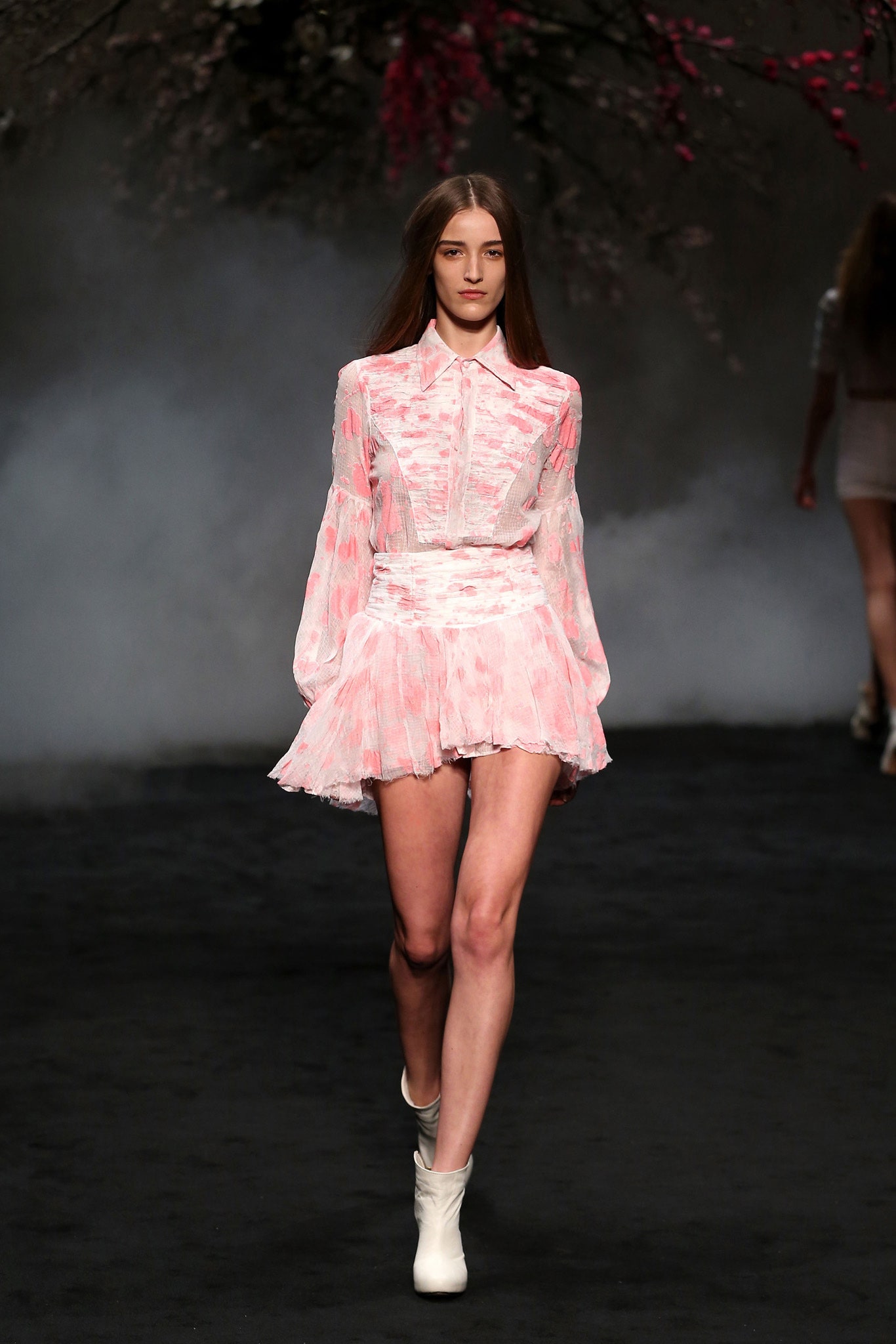 pink silk pleated mini dress