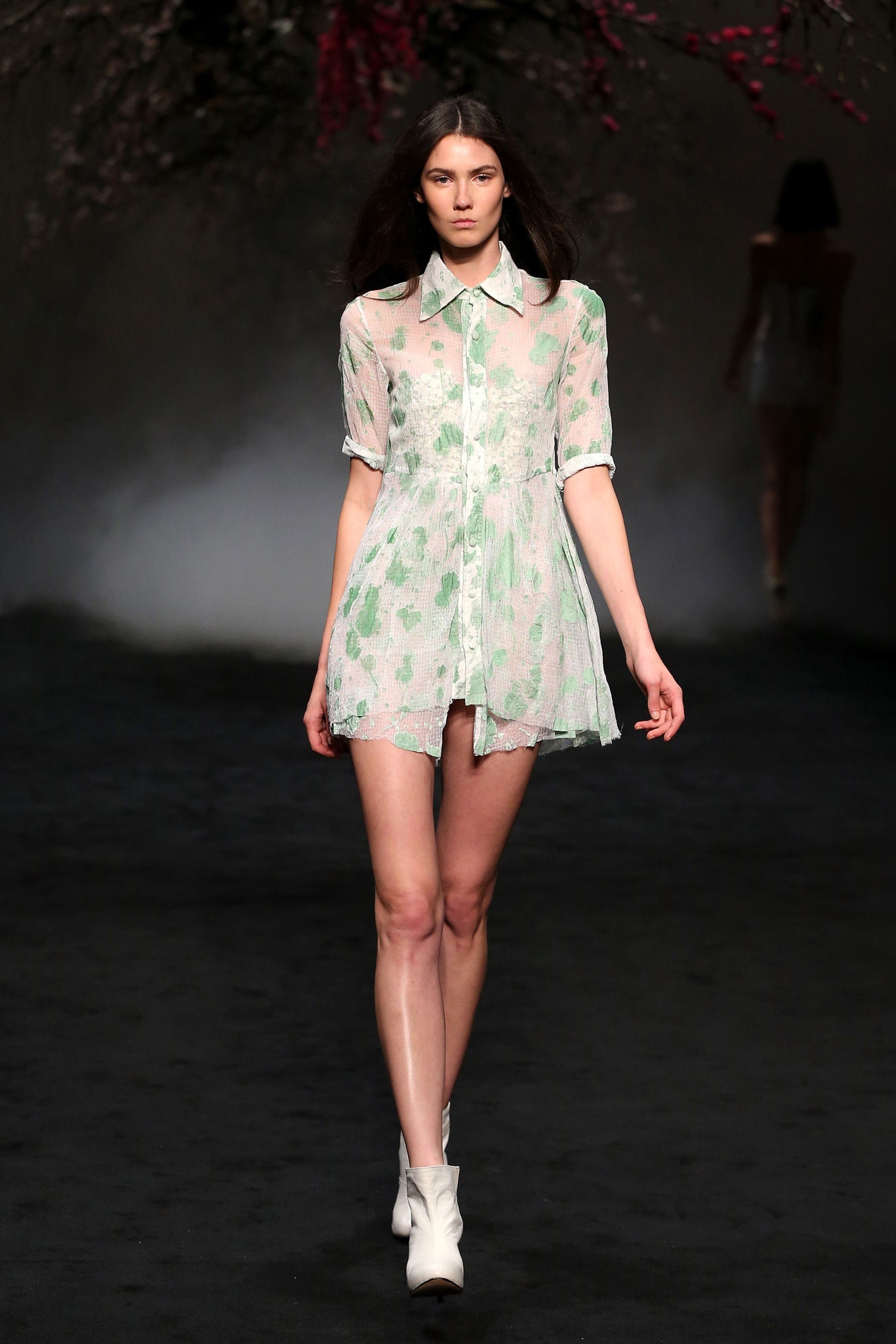 green floral sheer mini dress