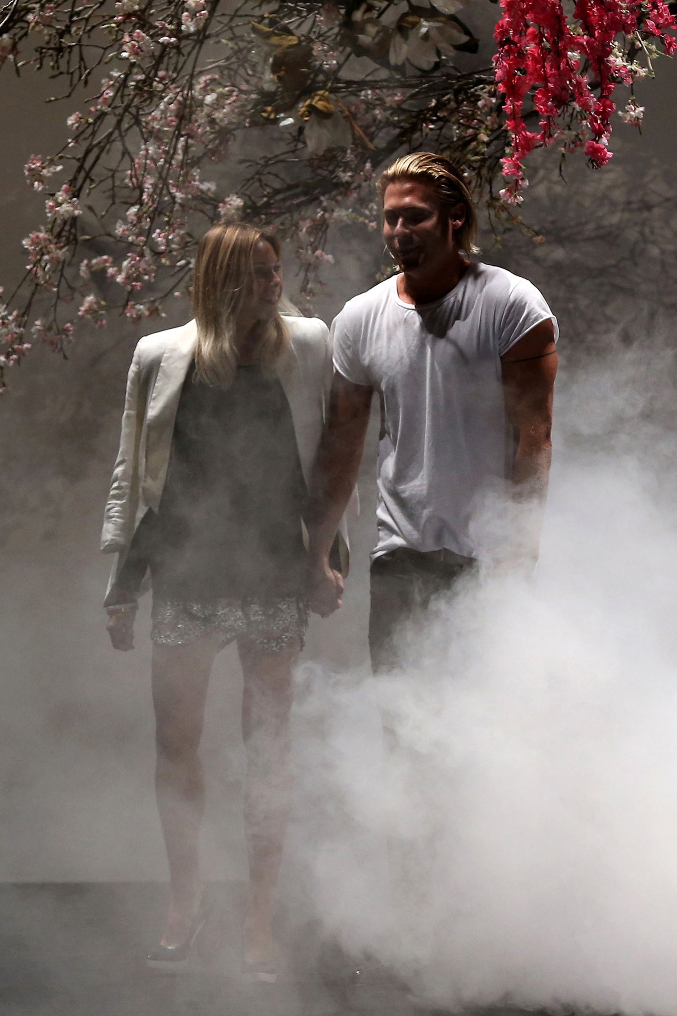 white blazer black mini-dress