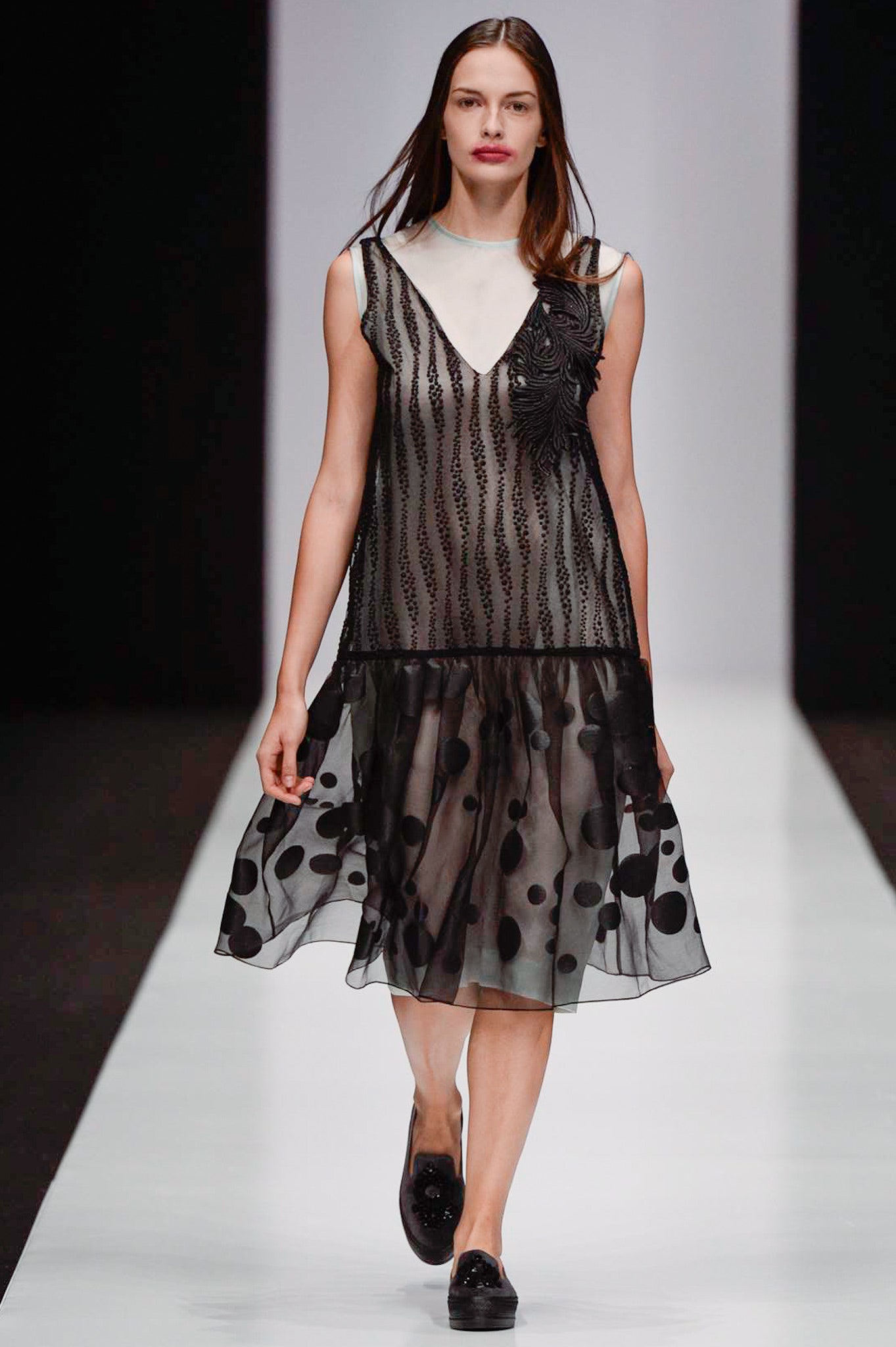 black and white sheer midi dress