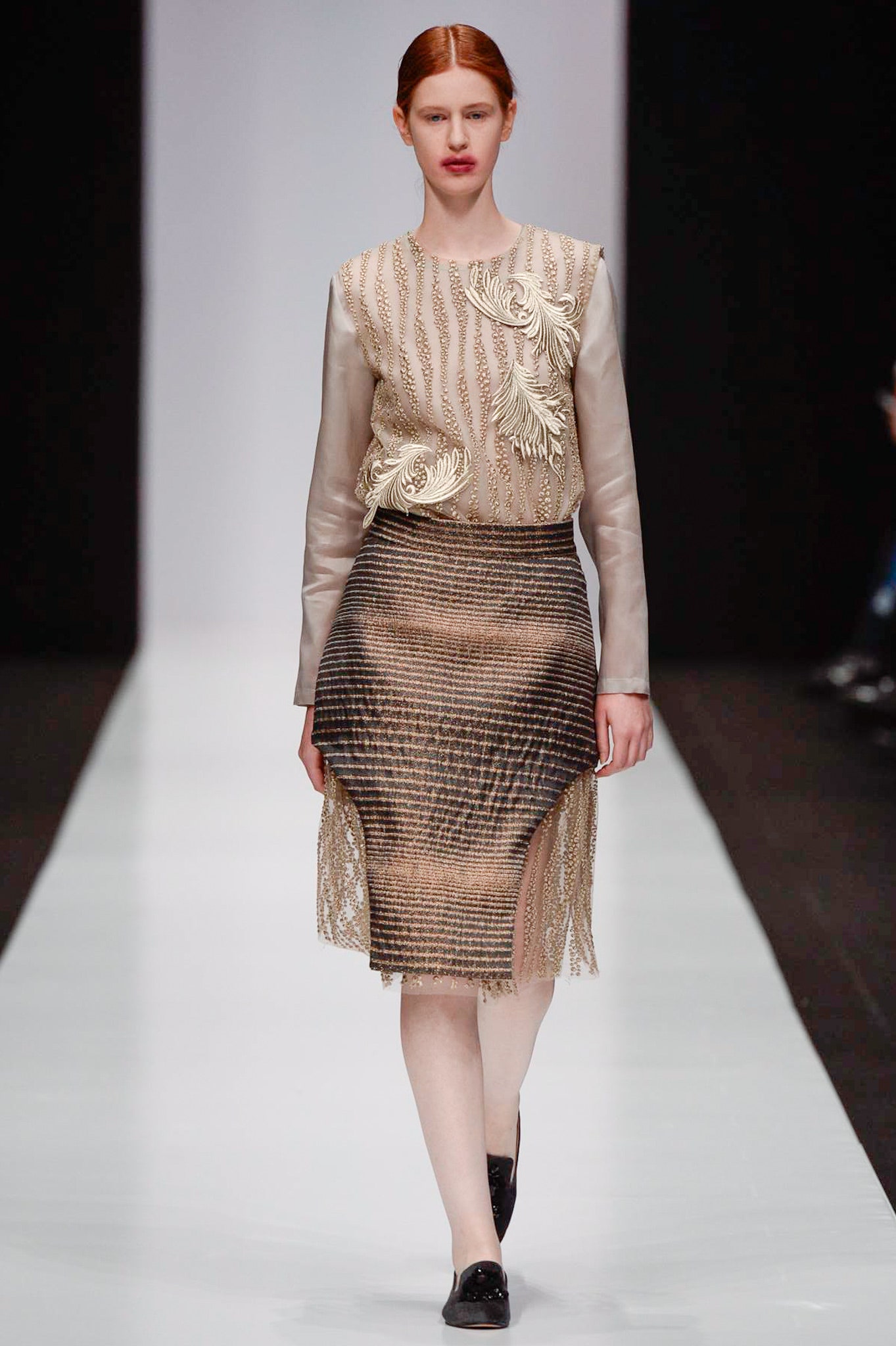 beige gold embroidered midi dress