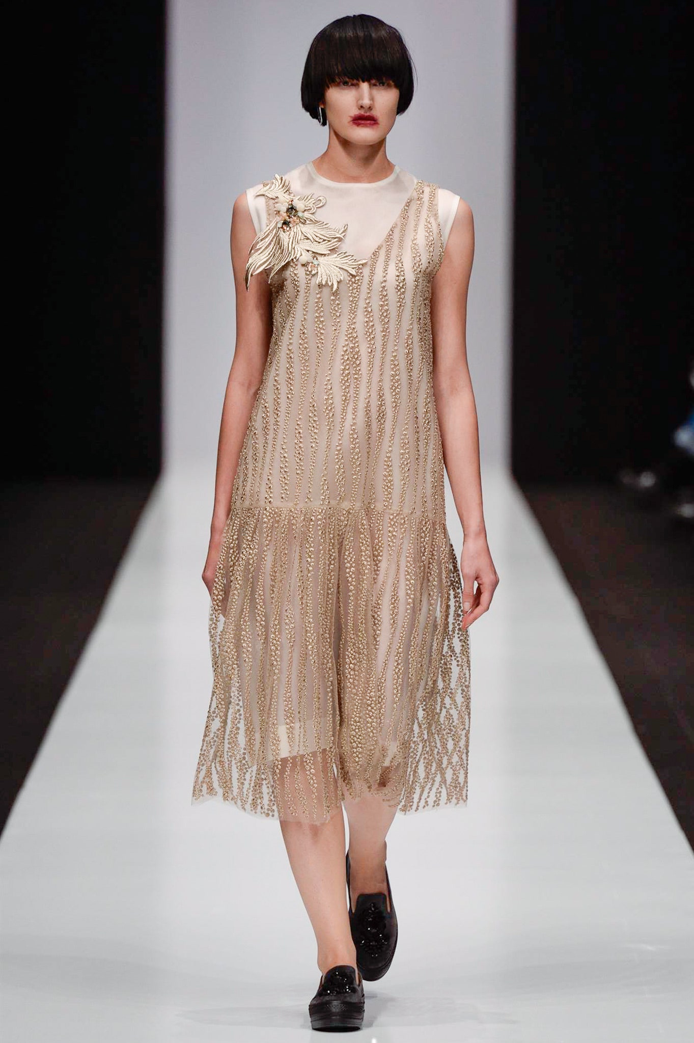 beige sheer embroidered midi dress