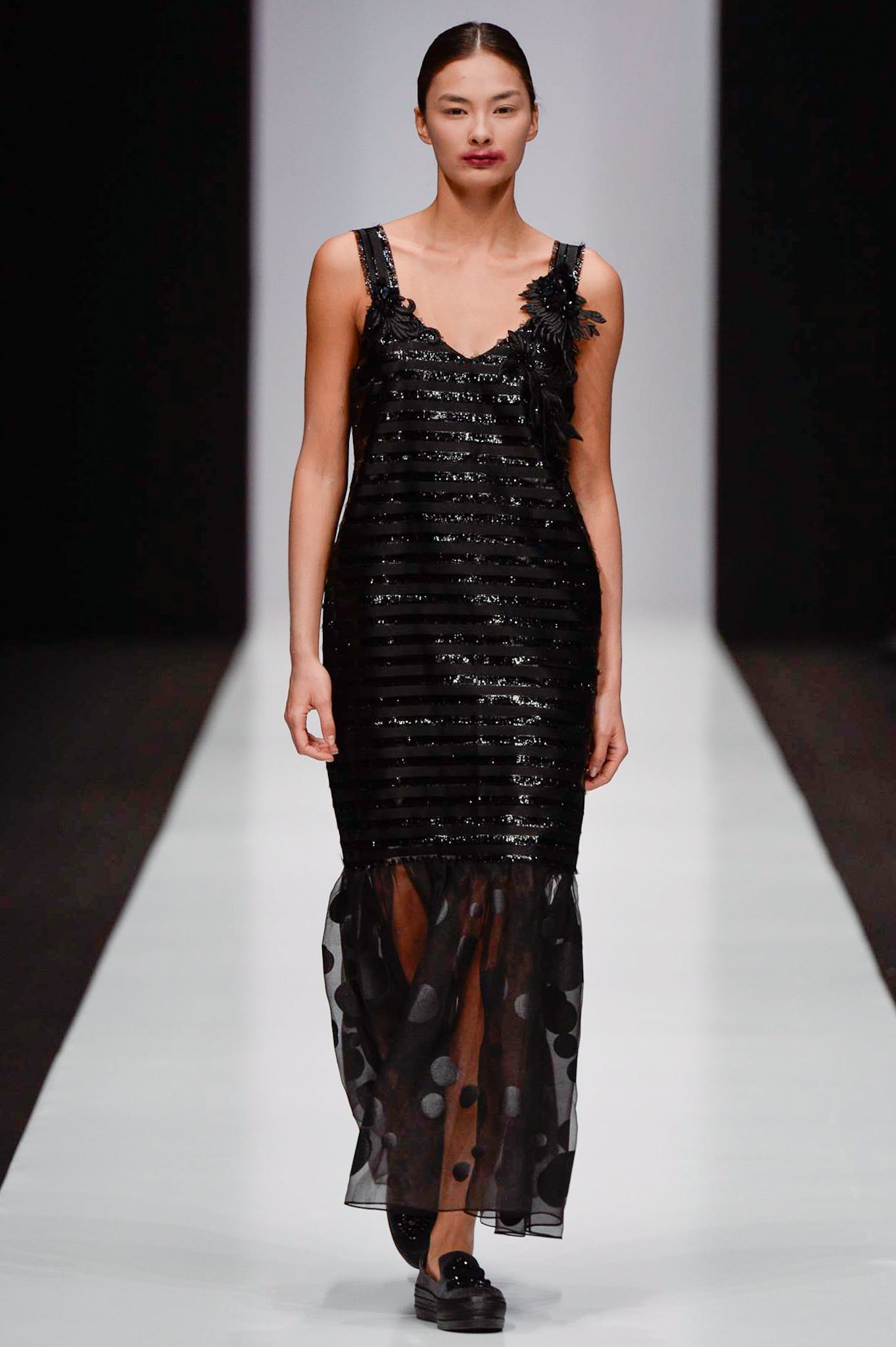 black sequin sleeveless dress