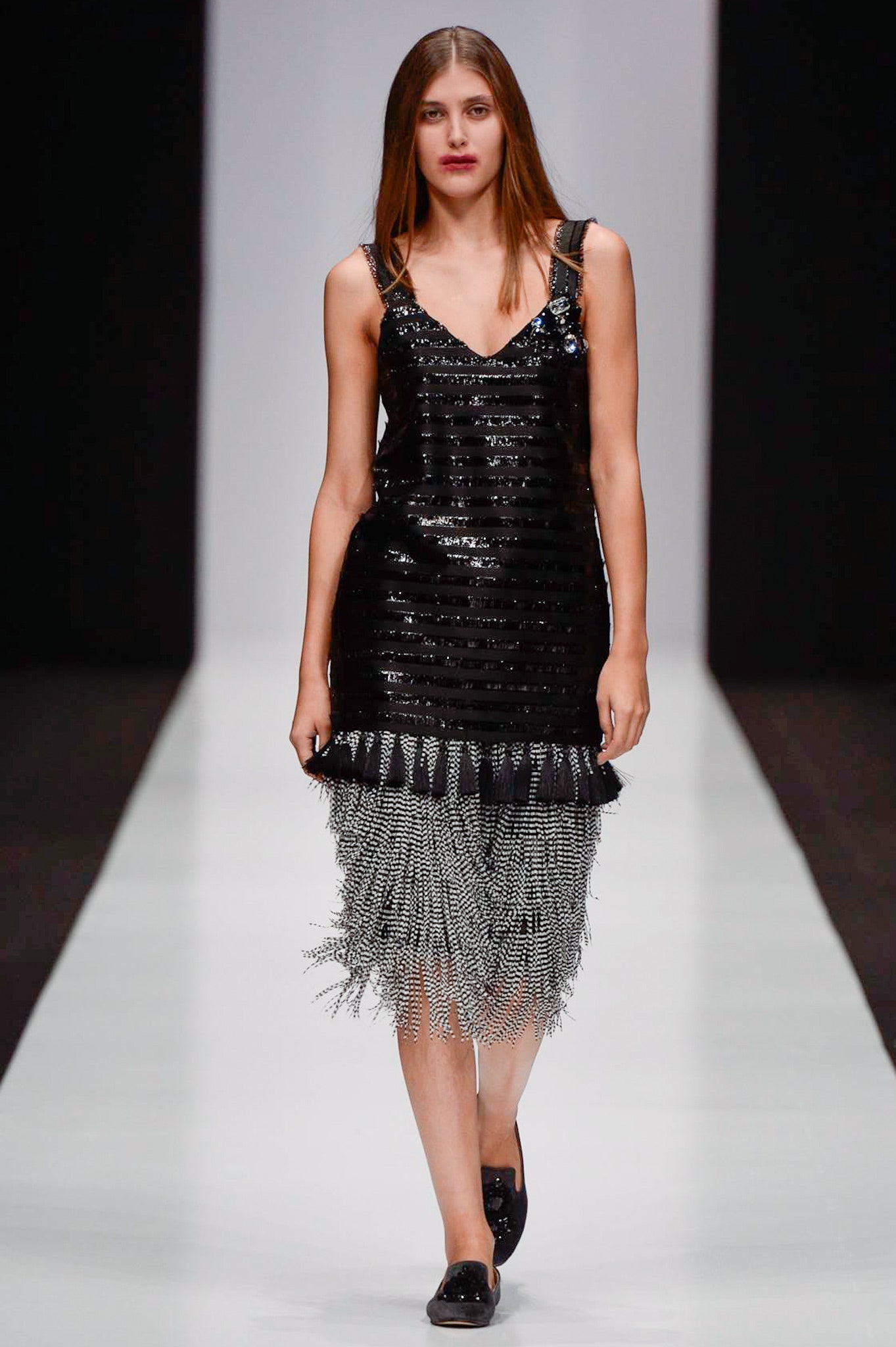 black sequin sleeveless dress