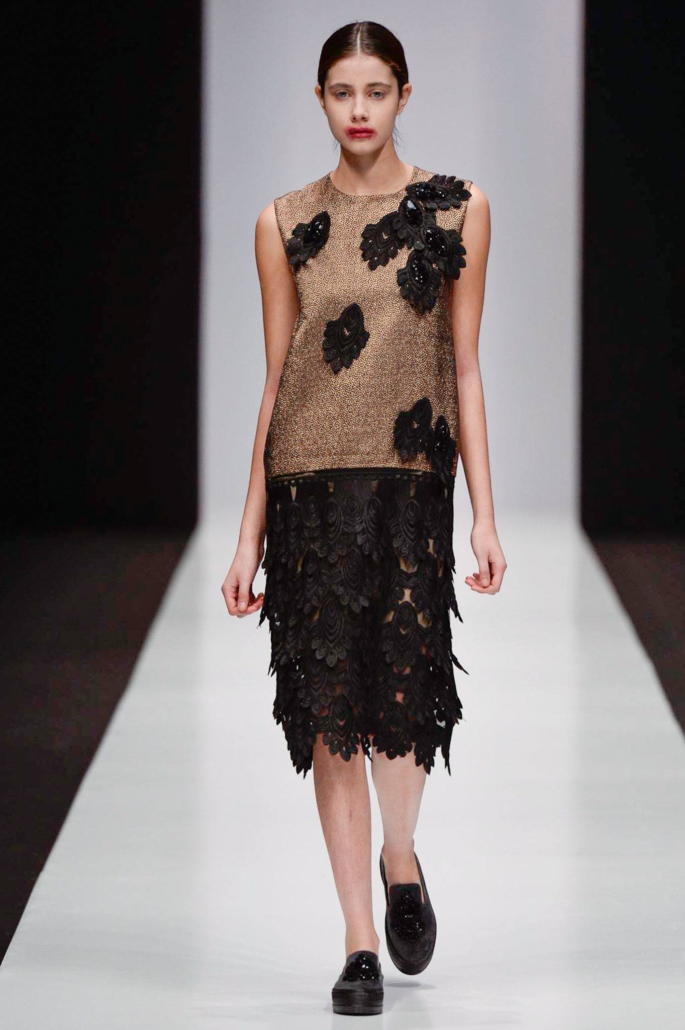 black and gold embroidered midi dress