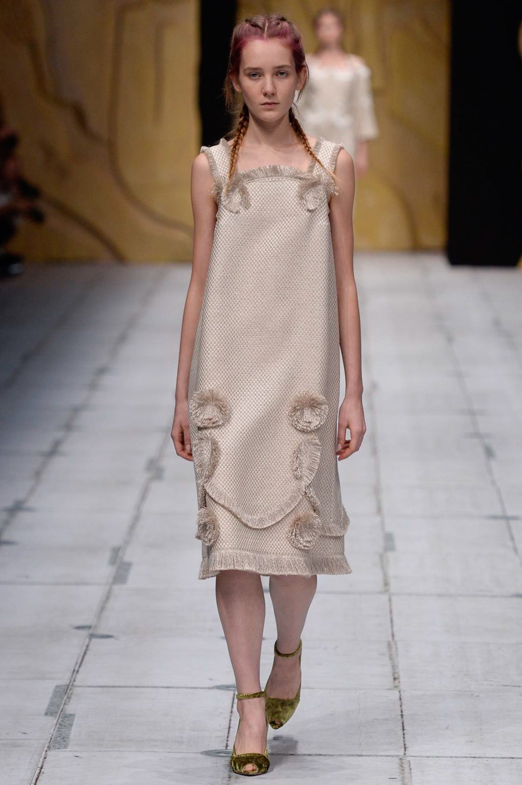 beige silk sleeveless dress