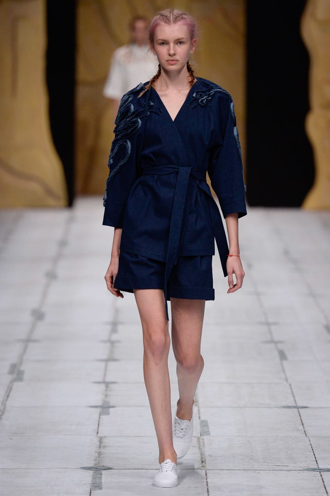 blue cotton belted jumpsuit