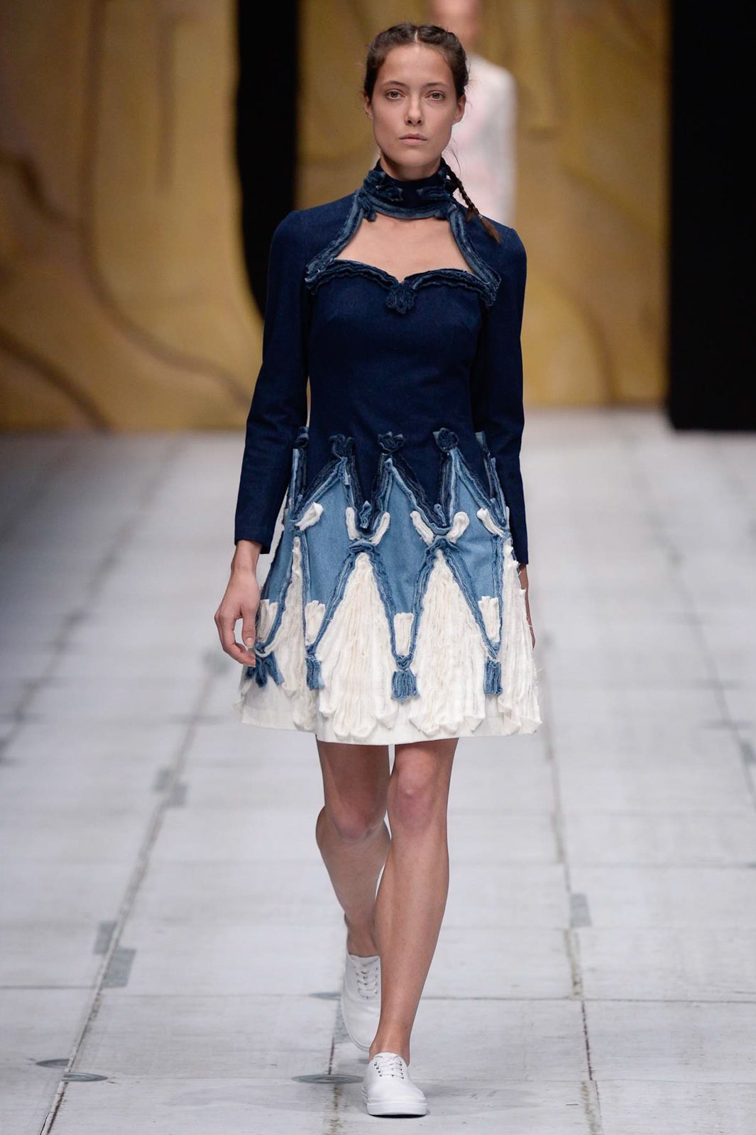 blue and white pleated mini dress