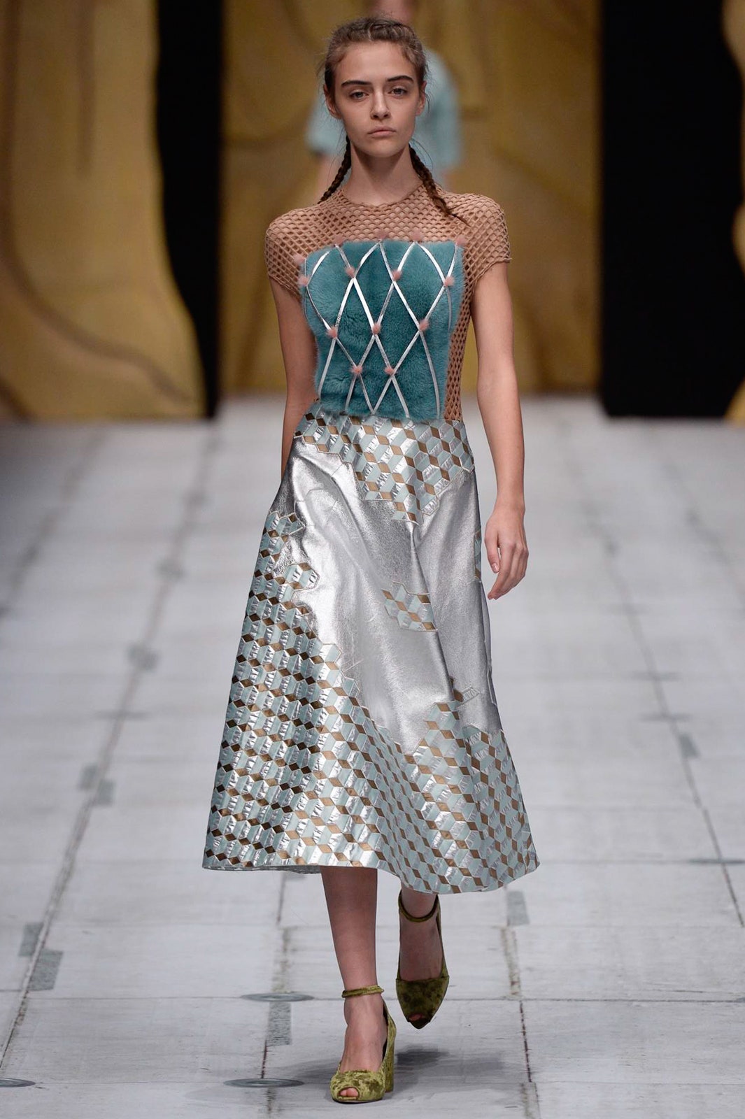 silver teal pleated midi dress