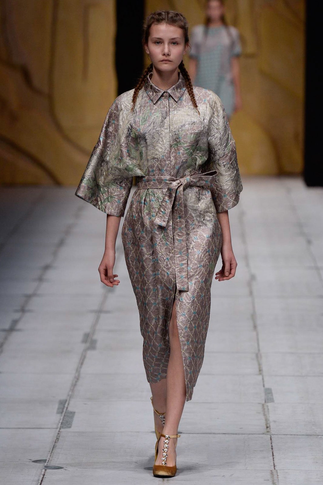 multi-colored silk belted dress