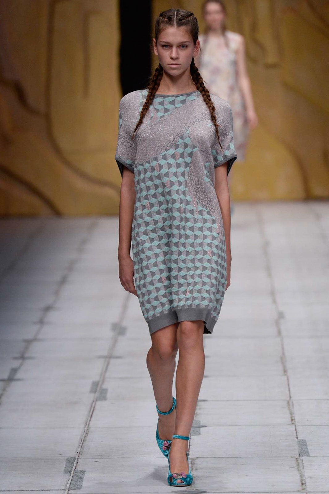 blue and gray printed dress