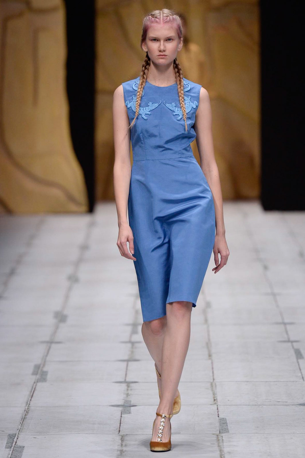 blue fitted sleeveless dress