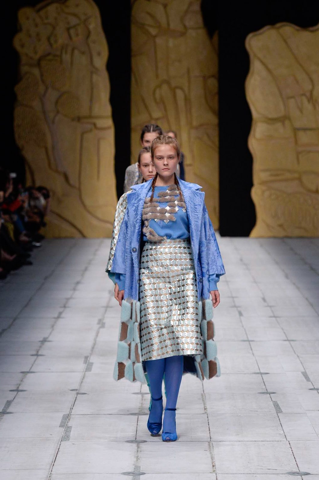 blue silk coat with metallic skirt