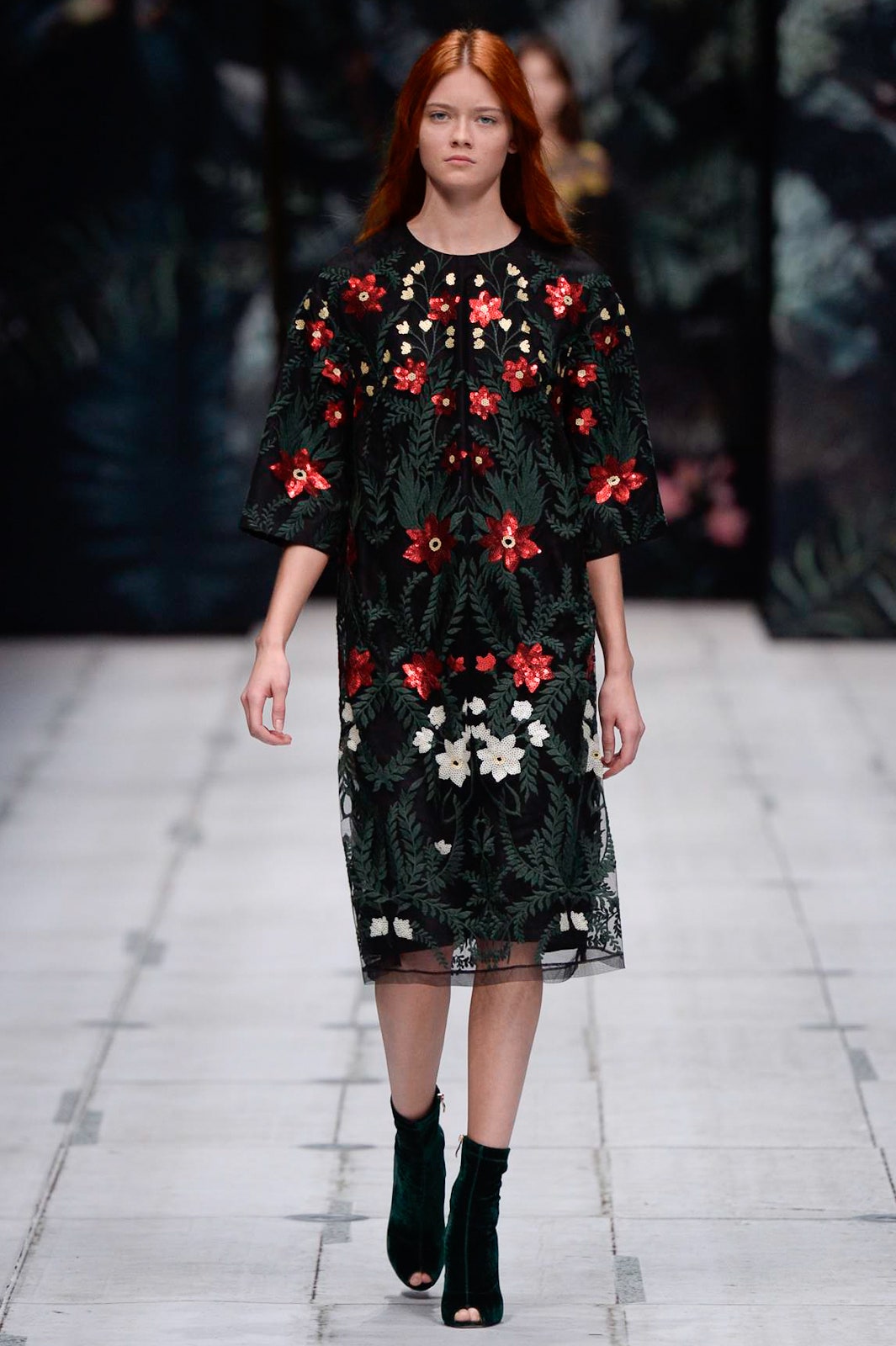 black lace embroidered midi dress