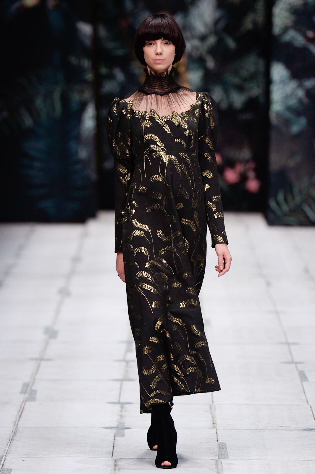 black gold embroidered midi dress