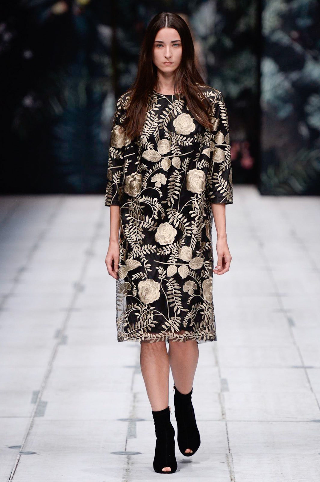 black silk embroidered dress