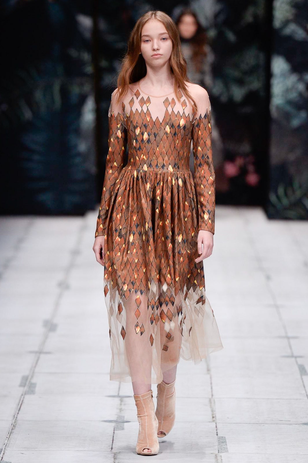 brown and gold layered midi dress