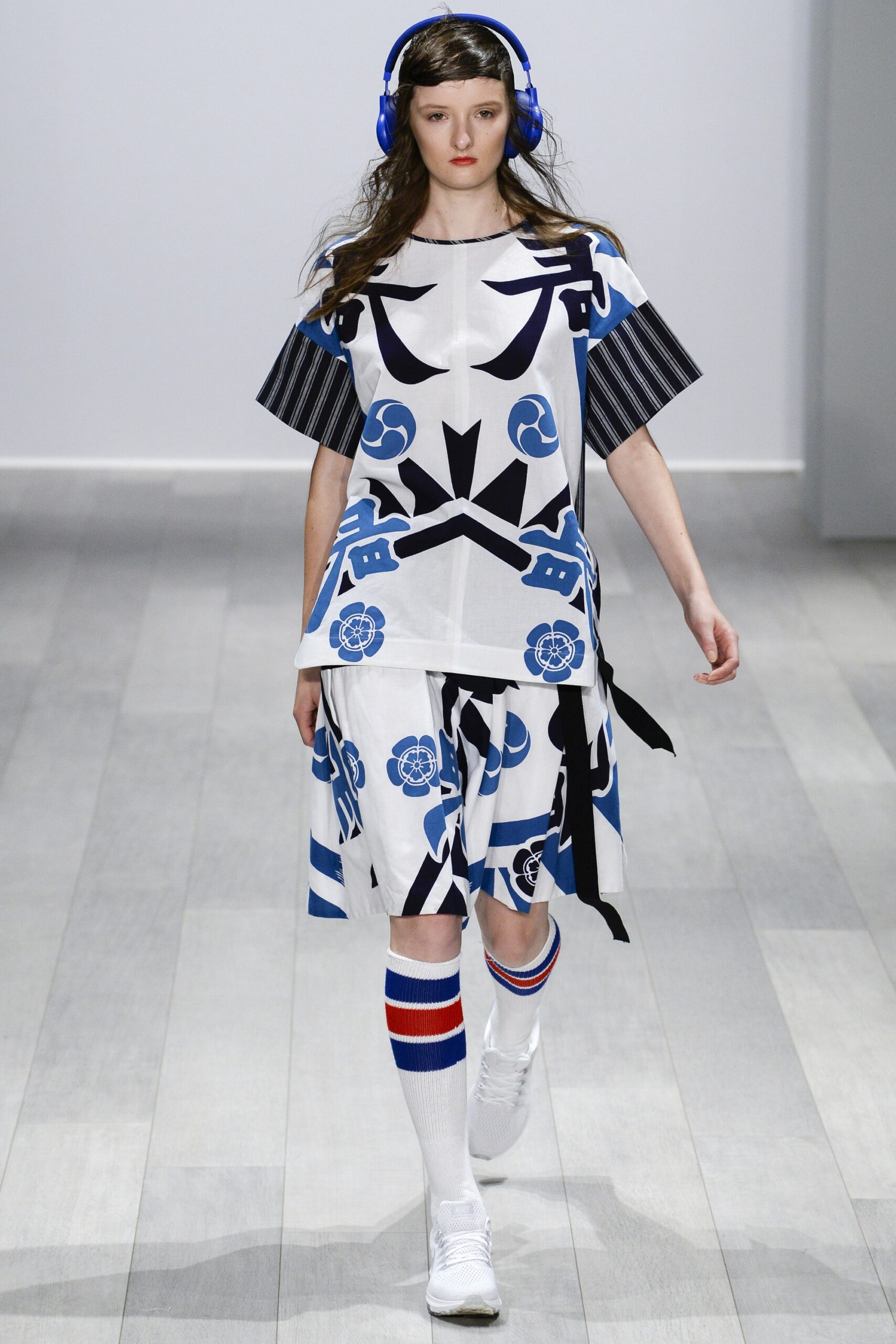 printed blue and white top and skirt