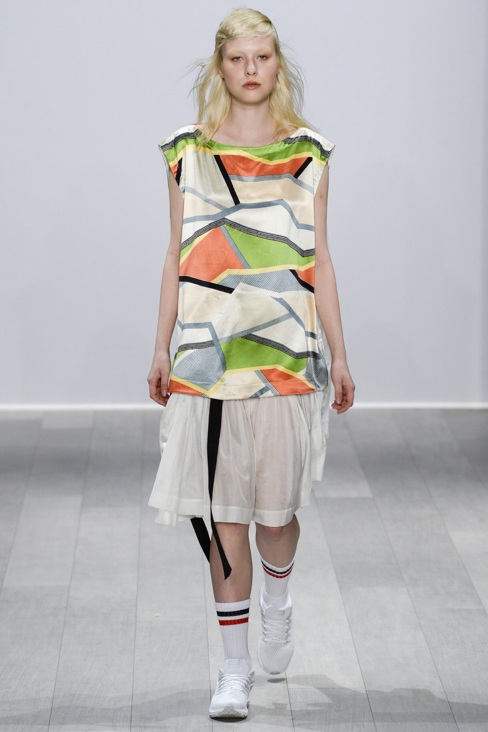 color-blocked silk top with layered skirt