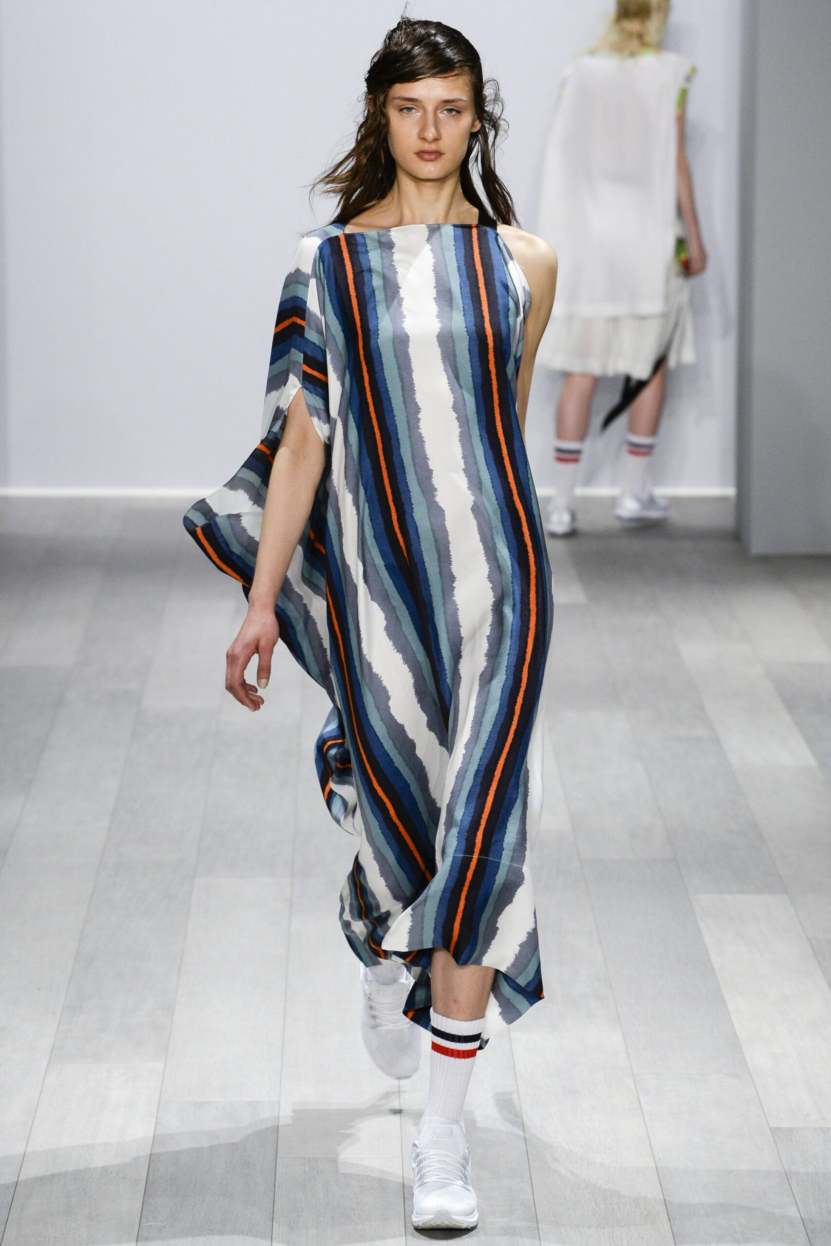 asymmetric striped midi dress