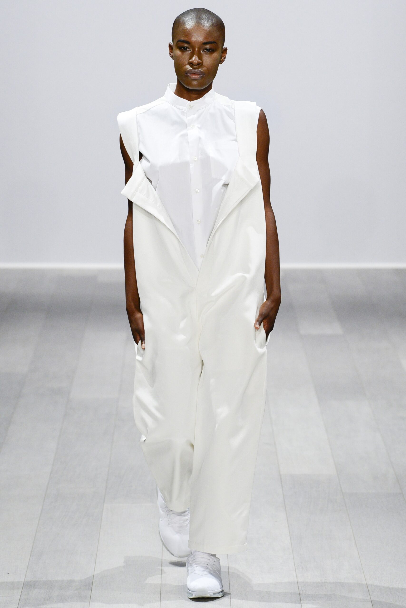 white silk sleeveless jumpsuit