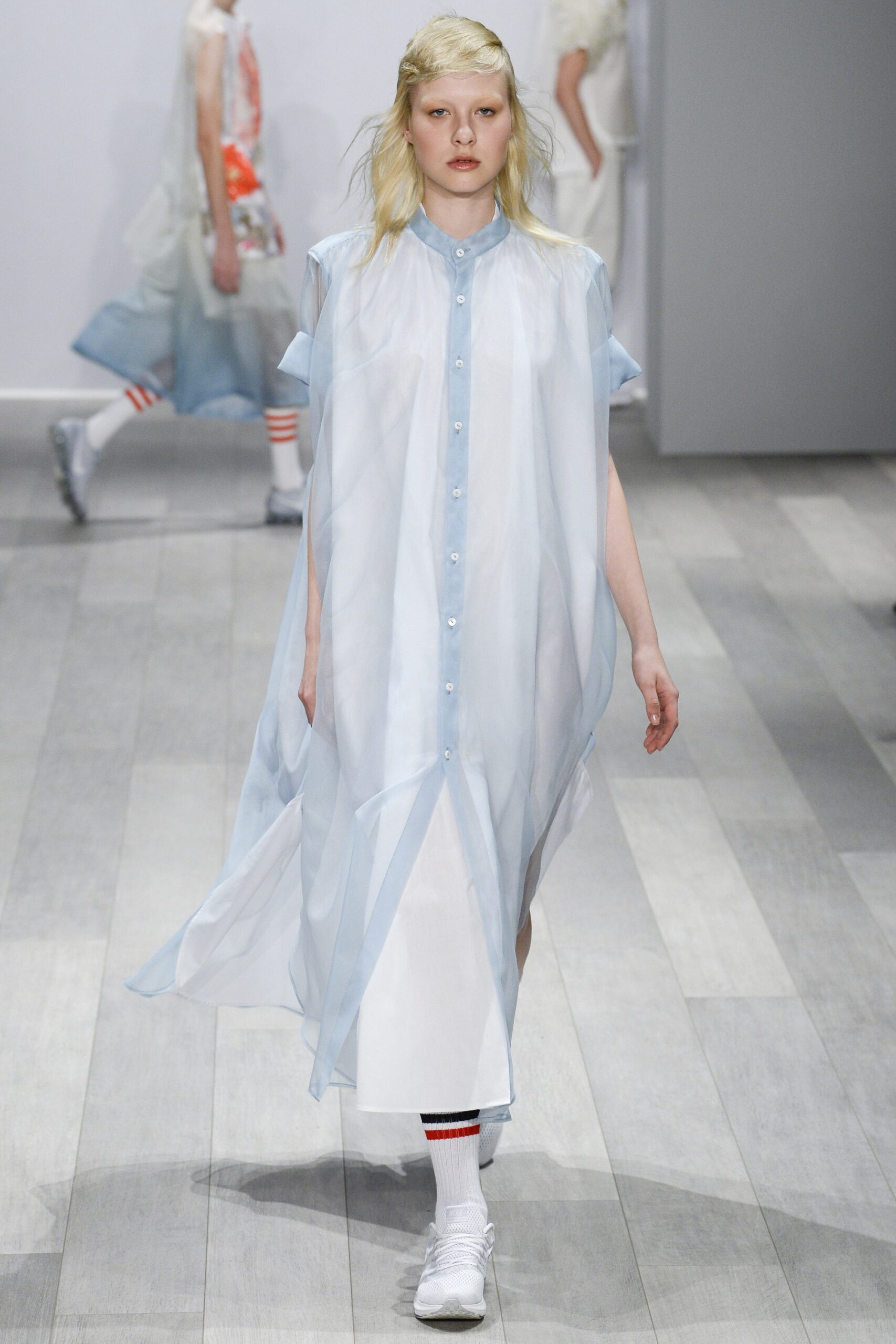 blue sheer collared midi dress