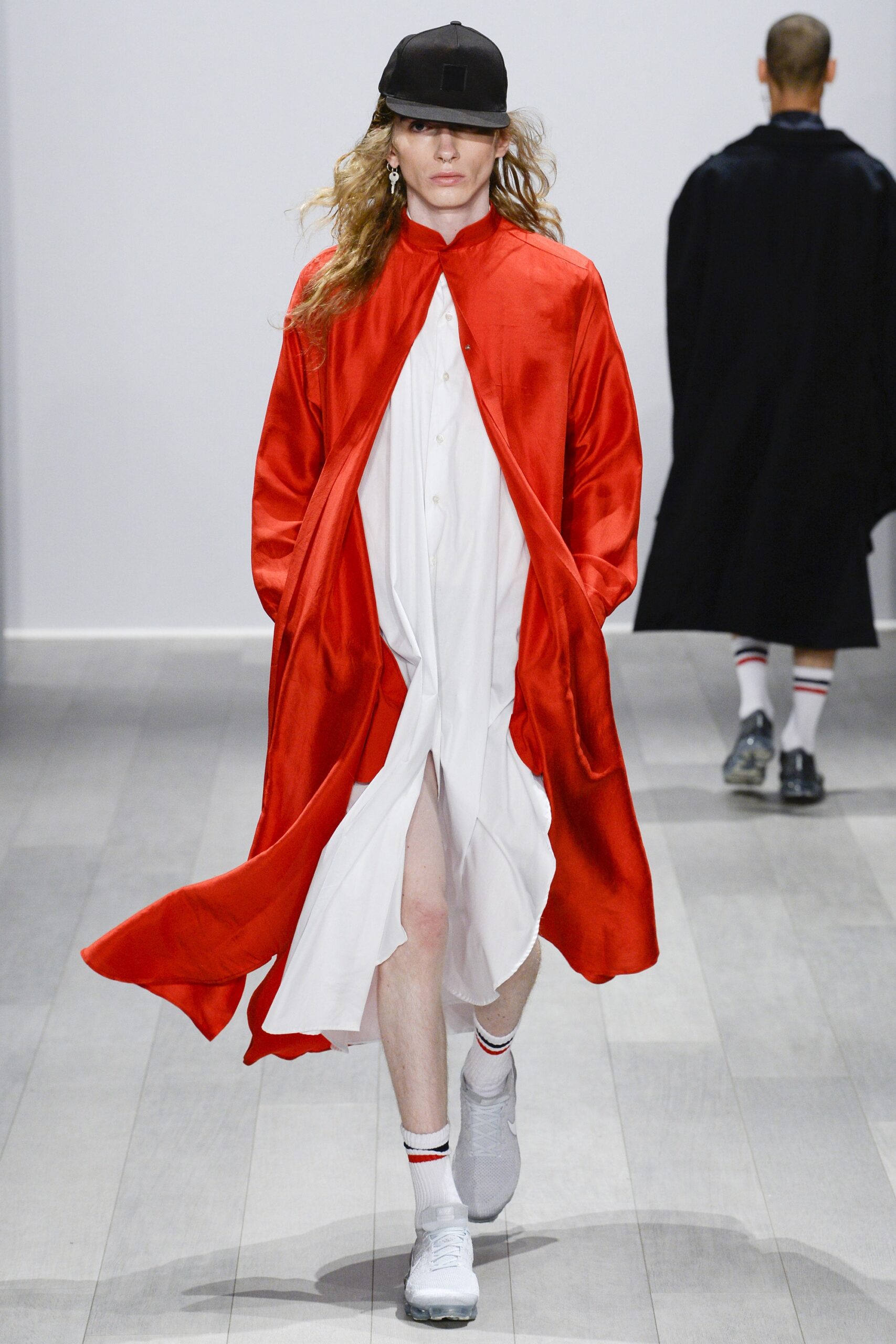 red silk coat over white dress
