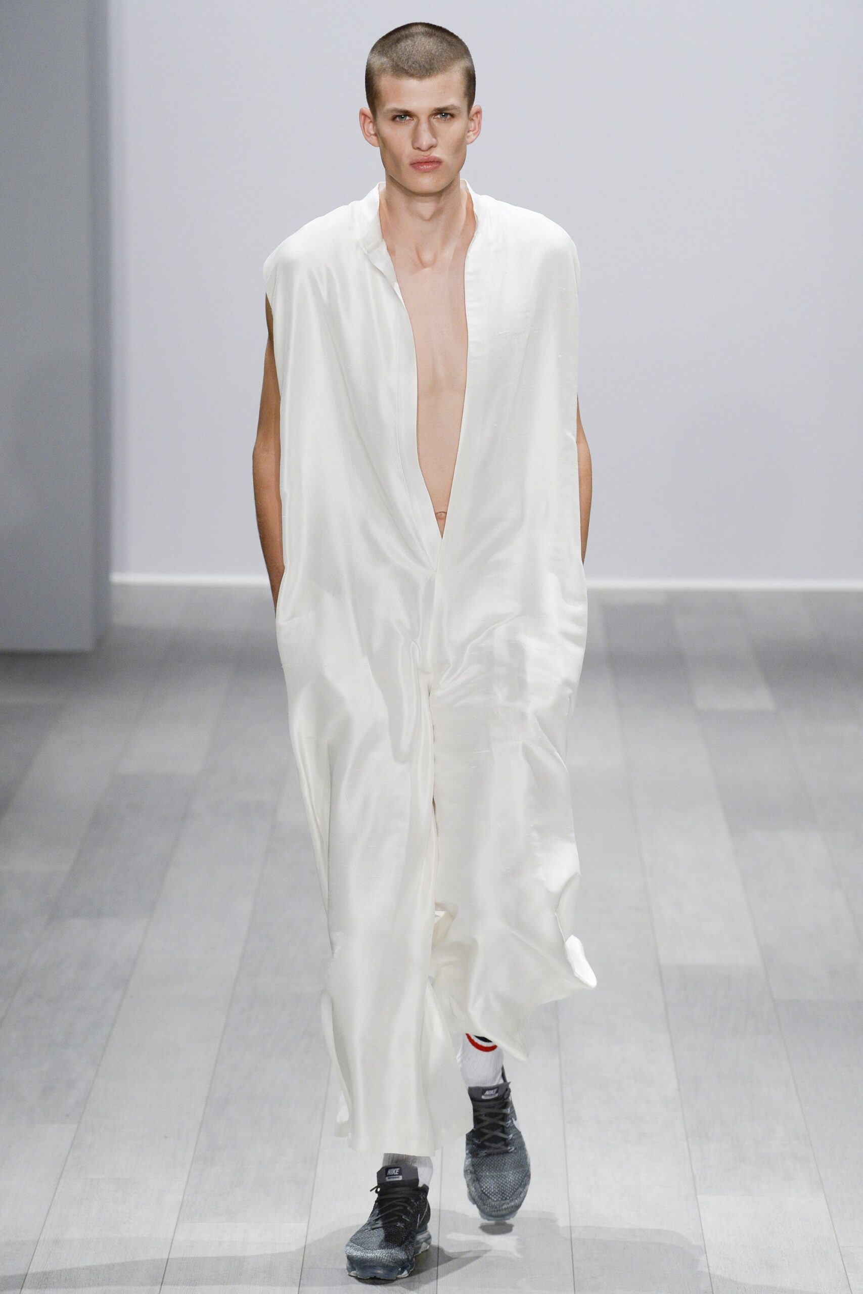 white silk sleeveless jumpsuit